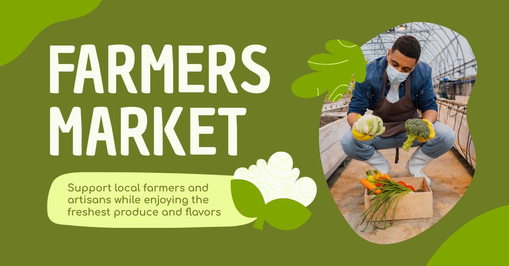 Farmer Selects Vegetables for Sale at Market Facebook AD Design Template