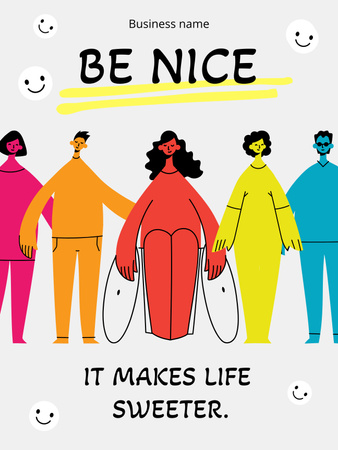 Template di design Motivazione di essere gentile con le persone con persone colorate Poster US