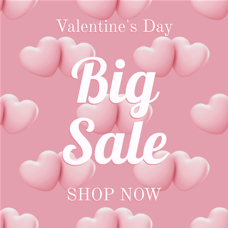 Valentine’s Day Big Sale Announcement with Pink Hearts Instagramデザインテンプレート