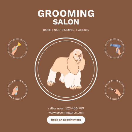 Modèle de visuel Service de salon de toilettage pour animaux de compagnie avec offre de description - Animated Post