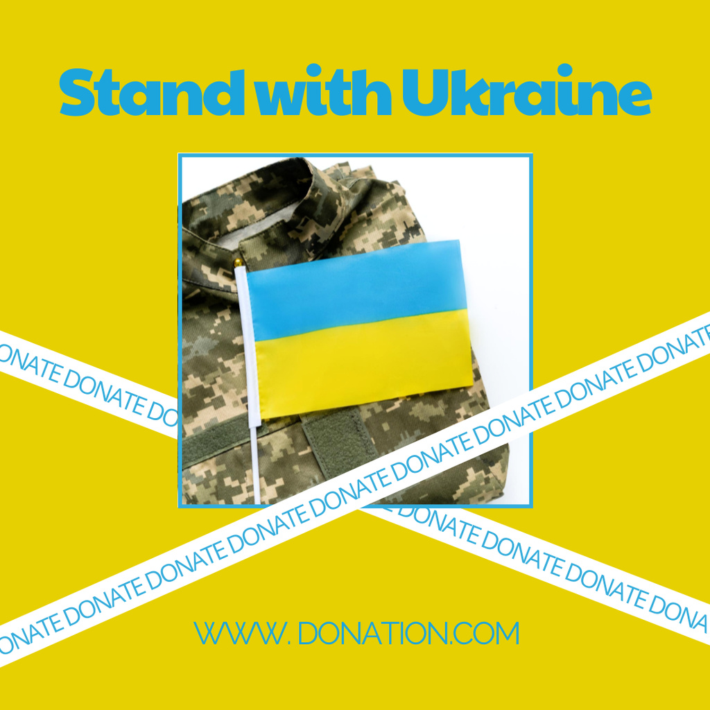 Szablon projektu Stand With Ukraine with Flag of Ukraine and Military Uniform Instagram