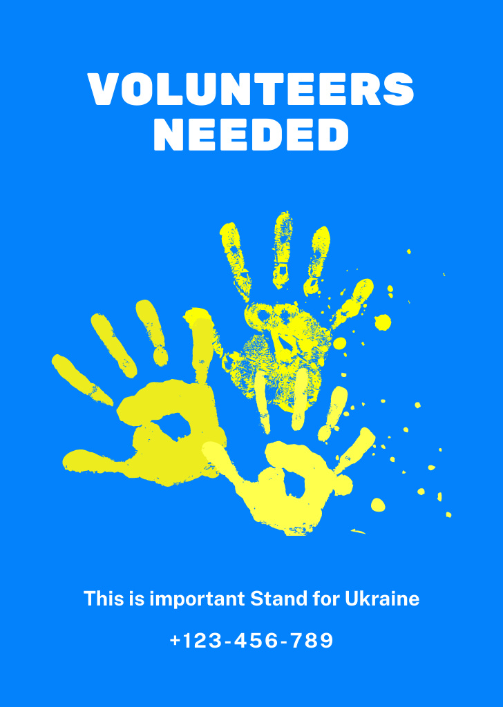 Volunteering During War in Ukraine with Handprints Flyer A6 Modelo de Design