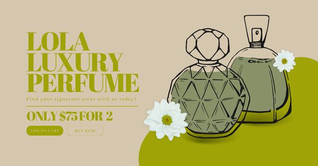 Fragrance Ad with Perfume Bottles Illustration Facebook ADデザインテンプレート
