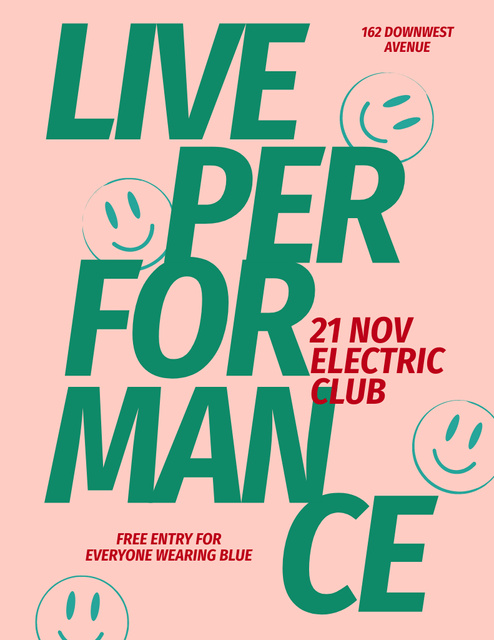 Creative Live Performance Announcement in Club Poster 8.5x11in Design Template