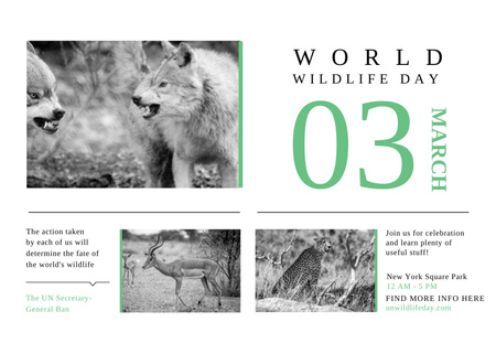 Anúncio do Dia Mundial da Vida Selvagem com animais no habitat Flyer 5x7in Horizontal Modelo de Design