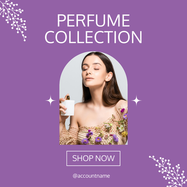 Beautiful Girl in Flower Dress Holding Bottle of Perfume Instagram – шаблон для дизайна