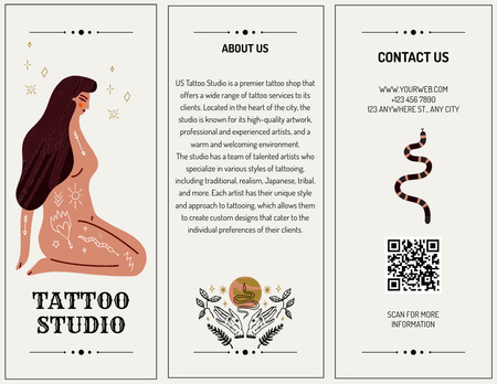 Promoção criativa de estúdio de tatuagem com informações Brochure 8.5x11in Modelo de Design