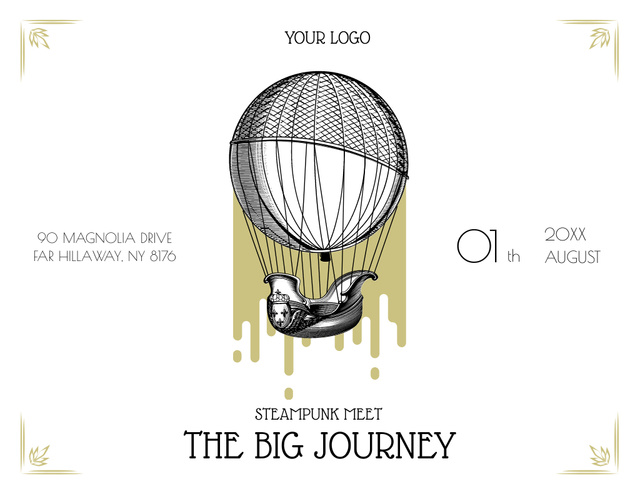 Designvorlage Event Announcement with Vintage Drawing of Hot Air Balloon für Flyer 8.5x11in Horizontal