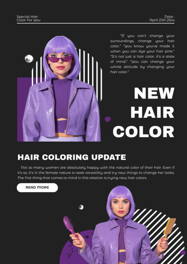Ad of New Hair Color in Beauty Salon Newsletter Tasarım Şablonu