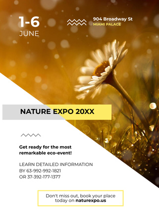 Szablon projektu Ogłoszenie o wydarzeniu Nature Expo z kwitnącym kwiatem stokrotki Postcard 5x7in Vertical