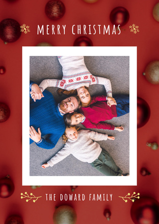 Christmas Greeting with Family Photo on Red Postcard A6 Vertical Design Template