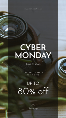 Cyber Monday Sale Vintage camera with lens Instagram Story Design Template
