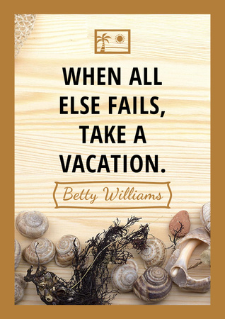 Travel inspiration with Shells on wooden background Poster Design Template