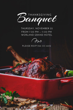 Roasted Thanksgiving turkey for Thanksgiving Banquet Invitation 6x9in Design Template