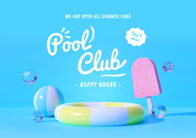 Pool Club Happy Hours Offer Flyer A5 Horizontal Tasarım Şablonu