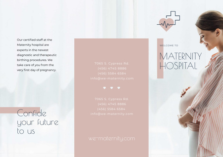 Platilla de diseño Maternity Hospital Ad with Happy Pregnant Woman Brochure