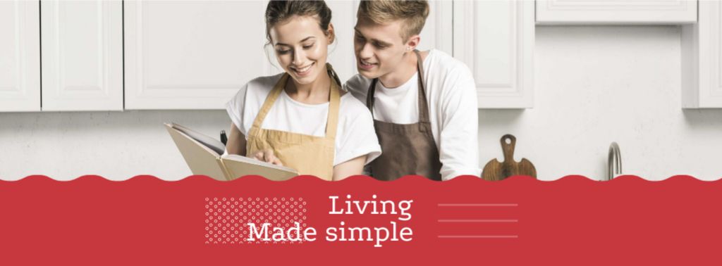 Ontwerpsjabloon van Facebook cover van Home Interior Offer with Couple on kitchen