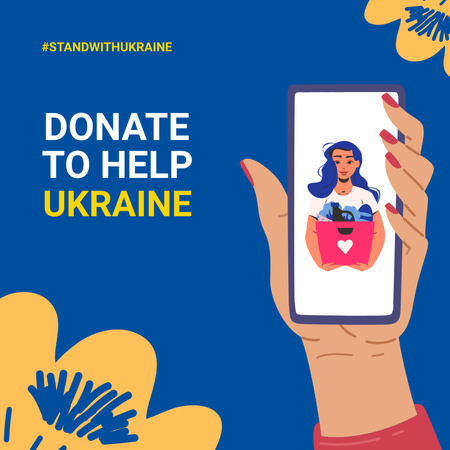 Appeal to Donate and Stand with Ukraine In Blue Instagram Design Template