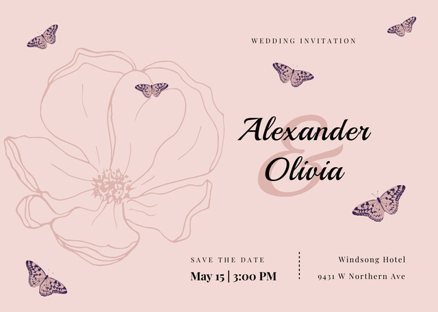 Wedding Invitation Frame with Colorful Flowers Card Design Template