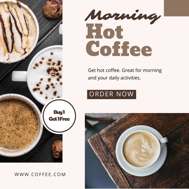 Coffee Shop Ad with Cups Coffee Instagram Design Template