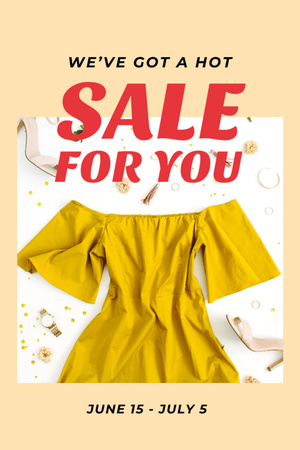 Clothes Sale Stylish Female Outfit in Yellow Flyer 4x6in Design Template