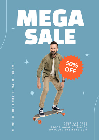 Smiling Man on Skateboard Poster Design Template