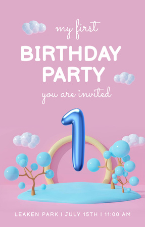 Platilla de diseño Baby Birthday Party Bright Announcement Invitation 4.6x7.2in