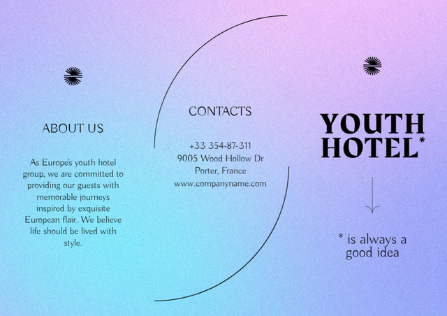 Convenient Youth Hotel Services Promotion Brochure Design Template