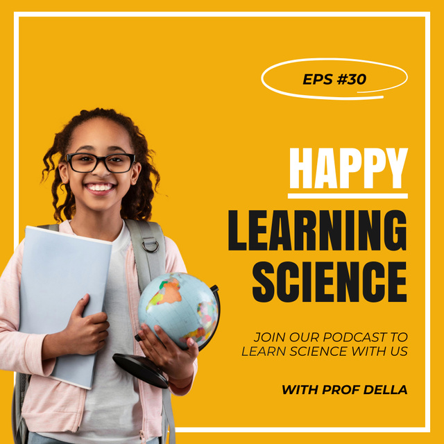 Podcast about Science with Kid Holding Globe Podcast Cover – шаблон для дизайна