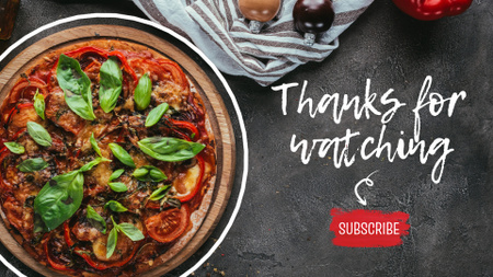 Plantilla de diseño de Deliciosa pizza con espinacas cocinando en el canal YouTube outro 