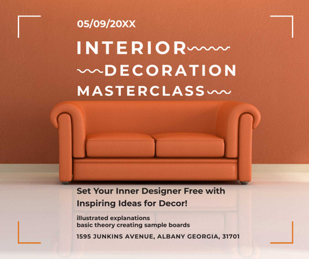 Template di design Masterclass di decorazione d'interni con divano rosso Facebook