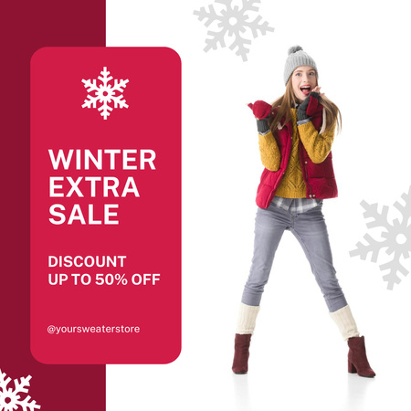 Announcement about Extra Sale of Winter Clothes Instagram Design Template