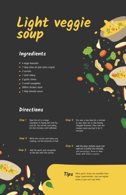 Designvorlage Light Veggie Soup with Ingredients für Recipe Card