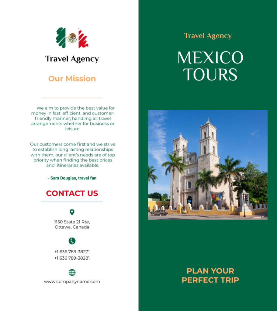 Entrancing Travel Tour Offer to Mexico Brochure 9x8in Bi-fold Design Template