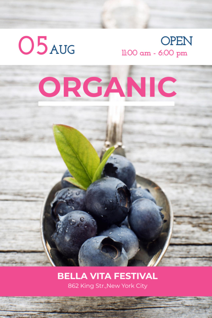 Organic Food Festival Promotion with Blueberries In Bowl Flyer 4x6in Tasarım Şablonu