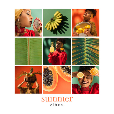 Élénk kollázs a trópusi nyári hangulatokról Instagram tervezősablon