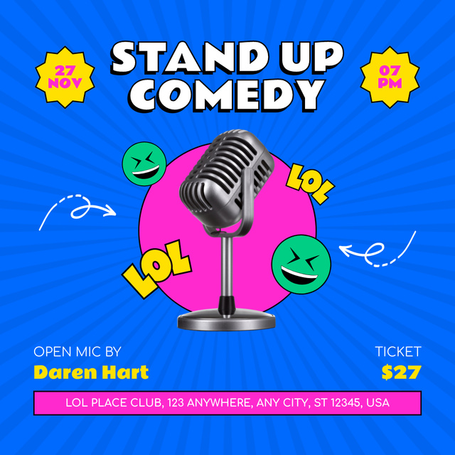 Standup Show Announcement With Bright Emoticons Instagram Design Template
