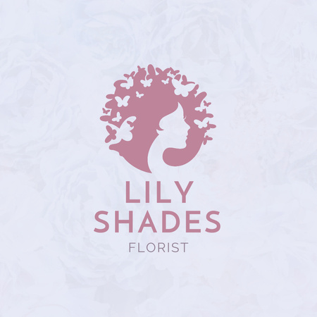 Flower Shop Ad with Illustration of Woman and Butterflies Logo 1080x1080px tervezősablon