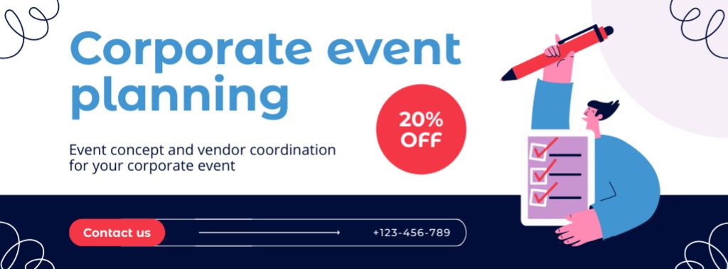 Corporate Event Planning Services with Man with Pen Facebook cover Design Template