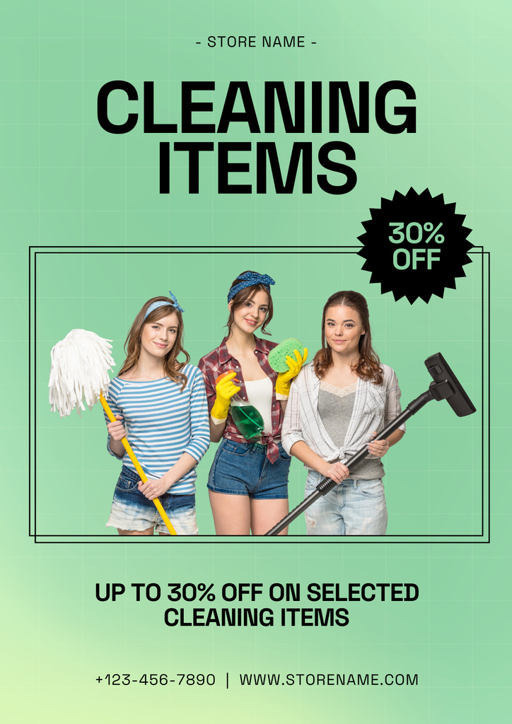 Pretty Housewives for Cleaning Items Ad Poster Design Template