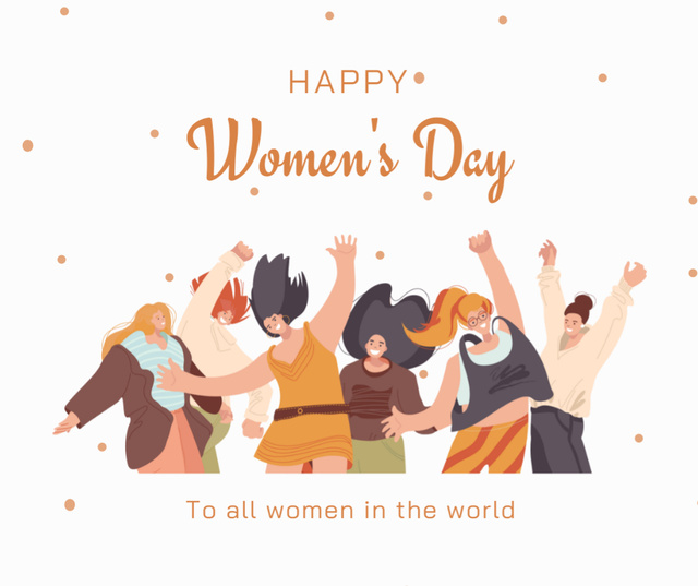 International Women's Day Greeting with Happy Young Women Facebook Tasarım Şablonu