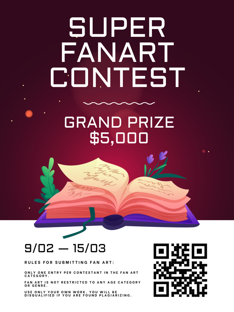 Fan Art Contest Announcement with Open Book Poster US Design Template