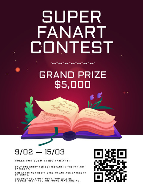 Plantilla de diseño de Fan Art Contest Announcement with Open Book Poster US 