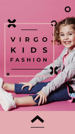 Ontwerpsjabloon van Instagram Story van Kids' Clothes Ad with smiling Girl