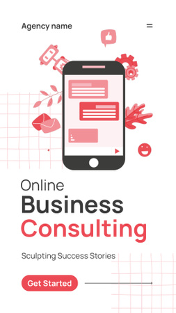 Business Consulting Services with Chat on Phone Screen Instagram Video Story Design Template