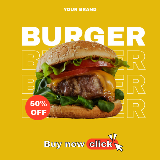Street Food Ad with Discount on Burger Instagram Tasarım Şablonu