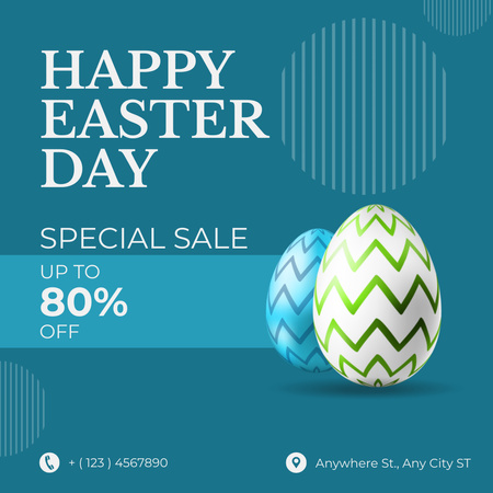 Easter Promo with Painted Eggs on Blue Instagram Design Template
