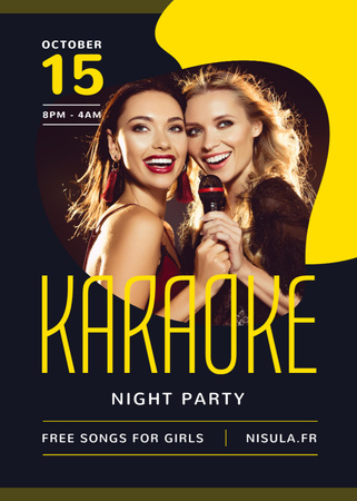 Karaoke Club Invitation Girls Singing with Mic Flayer – шаблон для дизайну