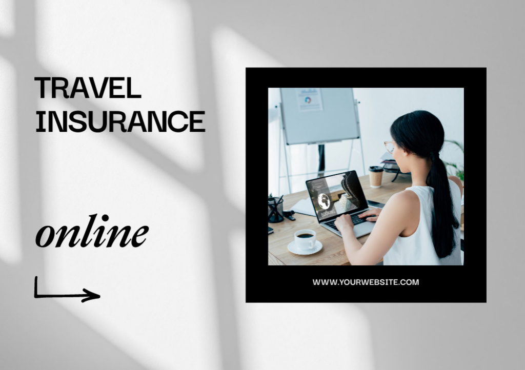Travel Insurance Booking with Young Woman Flyer A5 Horizontal Design Template
