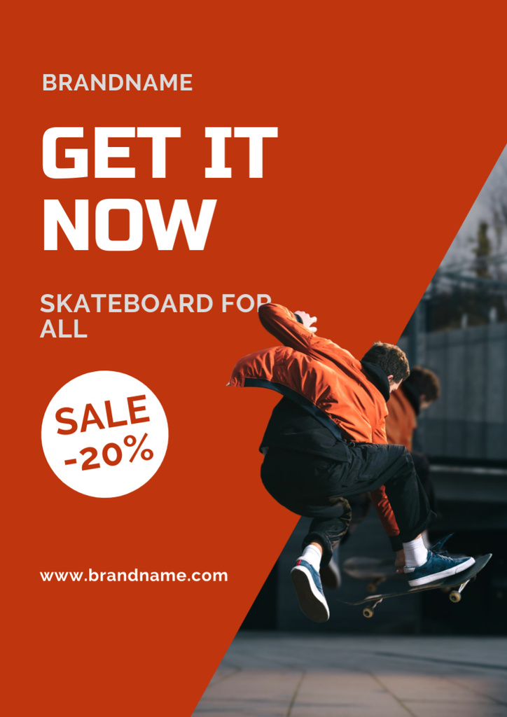 Szablon projektu Skateboard Sale Announcement with Guy on Red Poster A3